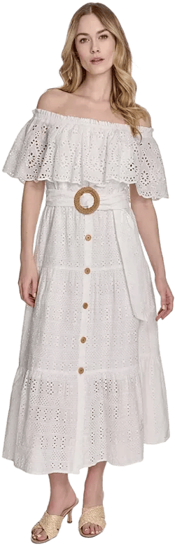 Eliza J Women's Cotton Off-The-Shoulder Belted Midi Dress