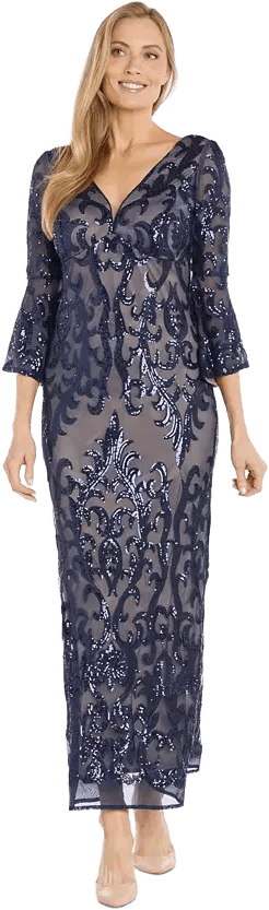 Women's V-Neck Bell-Sleeve Sequin Dress