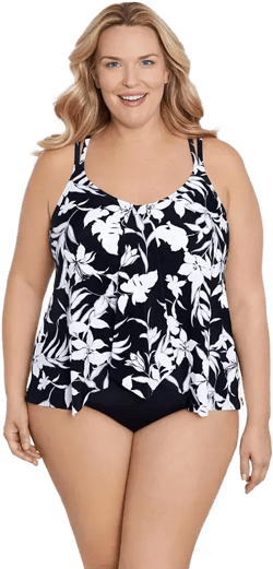 Plus Size ShapeSolver Handkerchief Fauxkini One-Piece Swimsuit