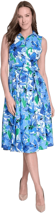 Women's Cotton Printed Tie-Waist Shirtdress