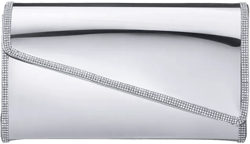Nina Asymmetrical Flap Crystal Trim Mirror Metallic Clutch