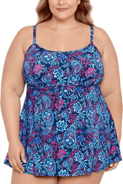 Plus Size Tummy Control Printed Tie-Waist Swim Dress, Created for Macy's