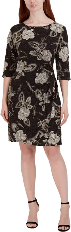 Plus Size Floral-Print Side-Knot 3/4-Sleeve Sheath Dress