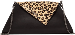 Black Leather Clutch Bag Leopard Unique Evening Purse Women's Handbag