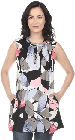 Women's Pleated Front Sleeveless Tunic Top