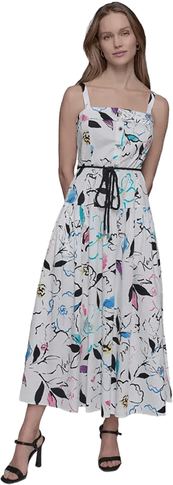 Women's Printed Square-Neck Midi Dress