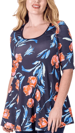 Print Elbow Sleeve Casual Tunic Top