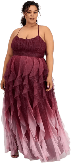 Trendy Plus Size Glitter Mesh Ball Gown