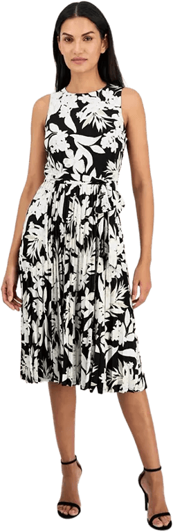 Women's Belted Floral-Print Dress