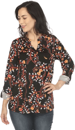 Women's Paisley Button Front Tunic Top