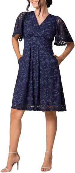 Women's Starry Sequin Lace V-Neck Cocktail Dress with Pockets
