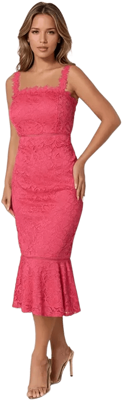 Women's Lace Flounce Midi Dress