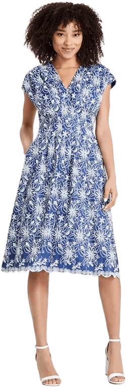 Women's Embroidered Denim Midi Dress