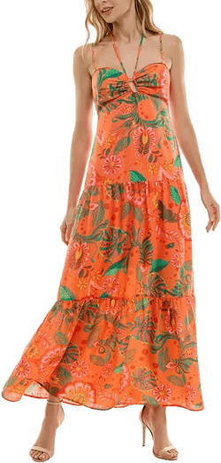 Crystal Doll Juniors' Printed Keyhole Tiered Maxi Dress