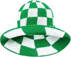 Shilo Checkered Crochet Hat In Green & White