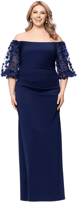 Plus Size 3D Floral-Sleeve Off-The-Shoulder Dress