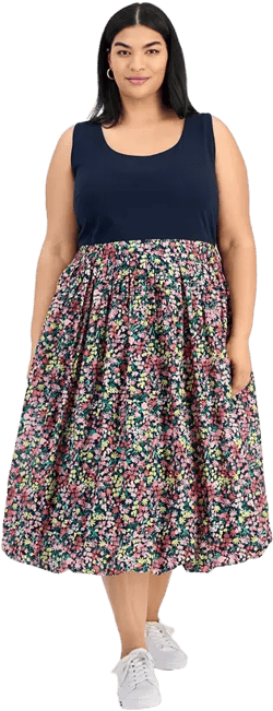 Tommy Hilfiger Plus Size Floral-Print-Skirt Sleeveless Dress