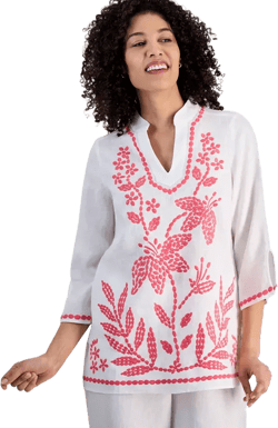 Petite 100% Linen Embroidered Tunic, Exclusively at Macy's
