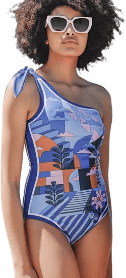 Blue Imagination Reversible One-Shoulder Swimsuit