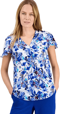 Women's Printed Flutter-Sleeve Tunic