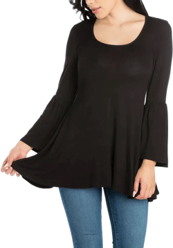 Women's Long Bell Sleeve Flared Tunic Top