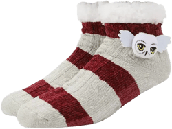 Harry Potter Women's Hedwig Character Patch Faux Shearling Lined Quarter Crew Socks