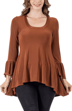 Women's Long Bell Sleeve High Low Tunic Top