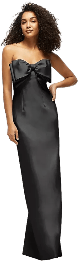 Women's Strapless Satin Column Maxi Dress with Oversized Handcrafted Bow