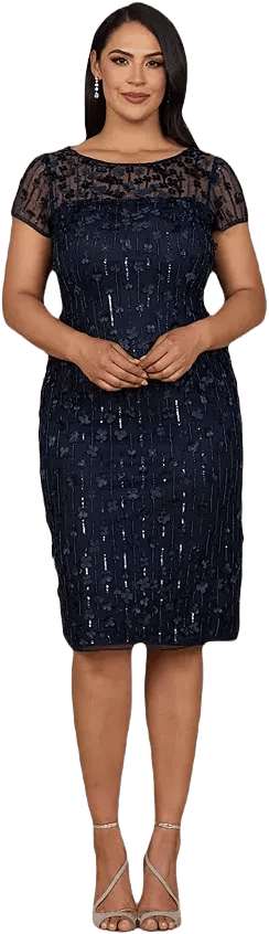Women's 3D Applique Midi Dress with Cap Sleeves