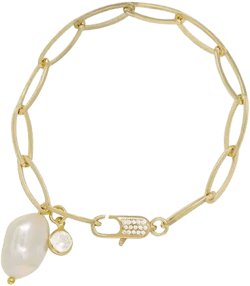 Gold Plated Paperclip Chain Bracelet with Pearl