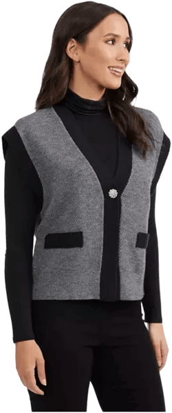 Women's Textured Sweater Vest With Contrast Trim