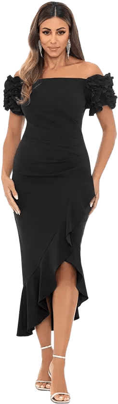 Petite Off-the-Shoulder Ruffle-Sleeve Midi Dress