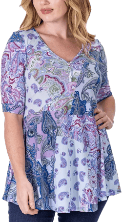 Print Elbow Sleeve V Neck Henley Tunic Top