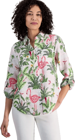 Petite 100% Linen Palm Beach Linen Shirt, Exclusively at Macy's