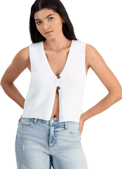Juniors' Slub Knit Double-Button Vest