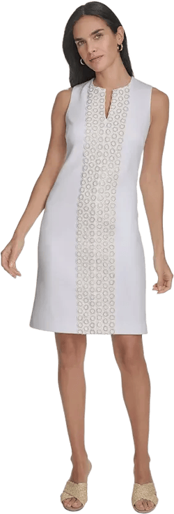 Women's Lace-Trim Split-Neck Dress