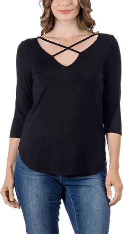 Women's Criss Cross Round Hemline Tunic Top