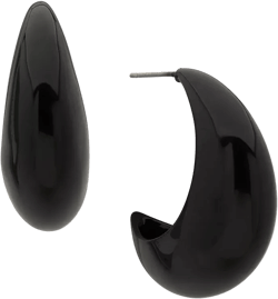 Black-Tone Puffy Small C Hoop Earrings, 0.88"
