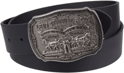 Leather Men's Belt with Plaque Buckle