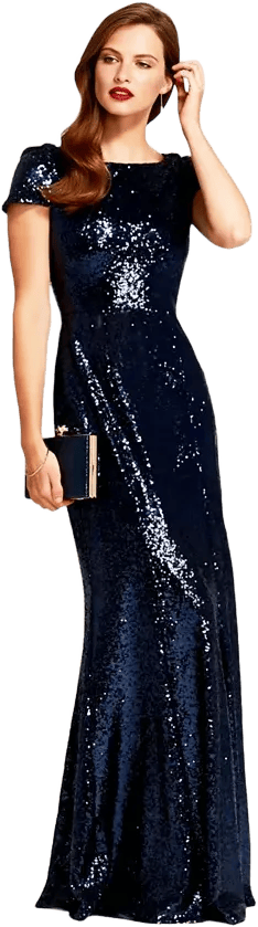 Women's Mermaid Shape Sequin Gown with Cowl Back