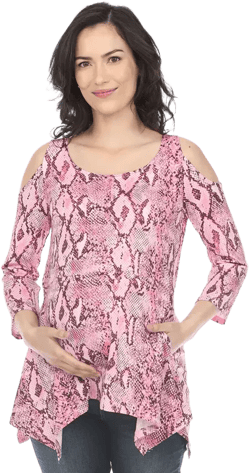 Maternity Snake Print Cold Shoulder Tunic