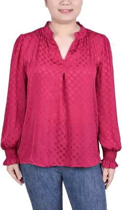 Petite Long Sleeve Smocked Cuff Blouse