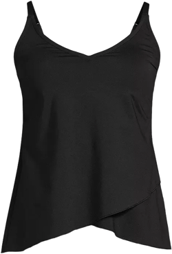 Lands' End Women's Plus Size Long Torso Chlorine Resistant V-Neck Tulip Hem Tankini Swimsuit Top