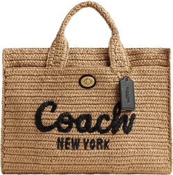 COACH Cargo Embroidered Logo Straw Tote Bag