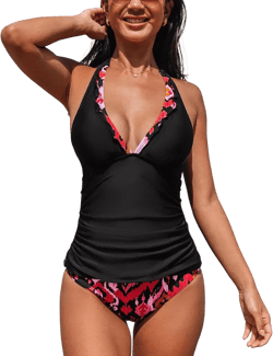 Women's Halter V Neck Adjustable Straps Tankini Sets