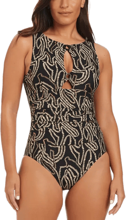 Women's Foil Me Once High-Neck Tummy-Control One-Piece Swimsuit