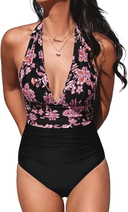 Cupshe Women's Retro Boho Plunging Halterneck Tummy Control One-Piece
