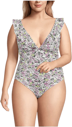 Lands' End Plus Size Pique Ruffle One Piece Swimsuit