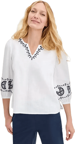 Petite Linen Eyelet-Embroidered 3/4-Sleeve Top, Exclusively at Macy's