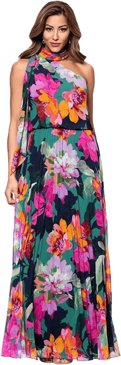 Women's Pleated Floral Chiffon Scarf Dress